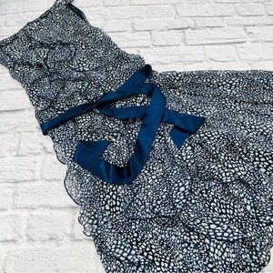 S.L. Fashions Navy and White Abstract Midi Dress Size 14 Chiffon Ruffle Tank